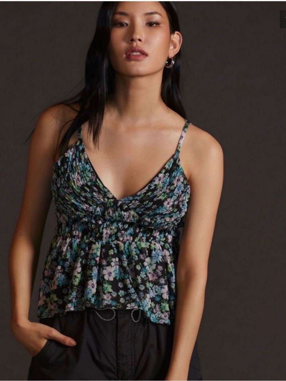 Anthropologie floral mesh cami top size L